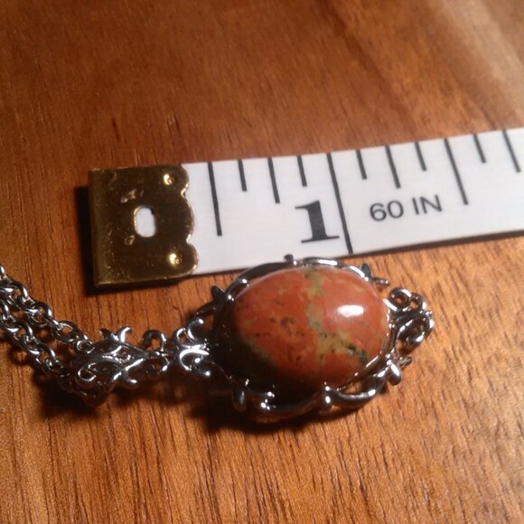 Unakite Silvertone Pendant Stainless Steel Necklace - Picture 6 of 12
